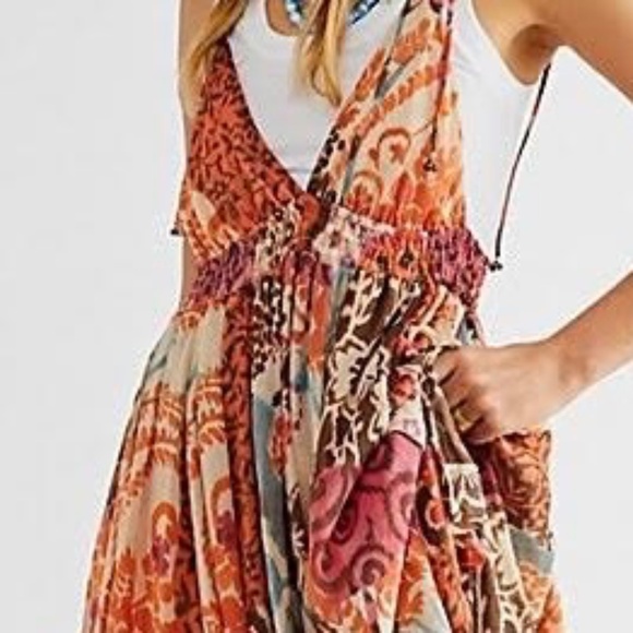 Free People Multi color Meredith chiffon maxi dress Sz XS Fall boho flowy - Picture 3 of 10